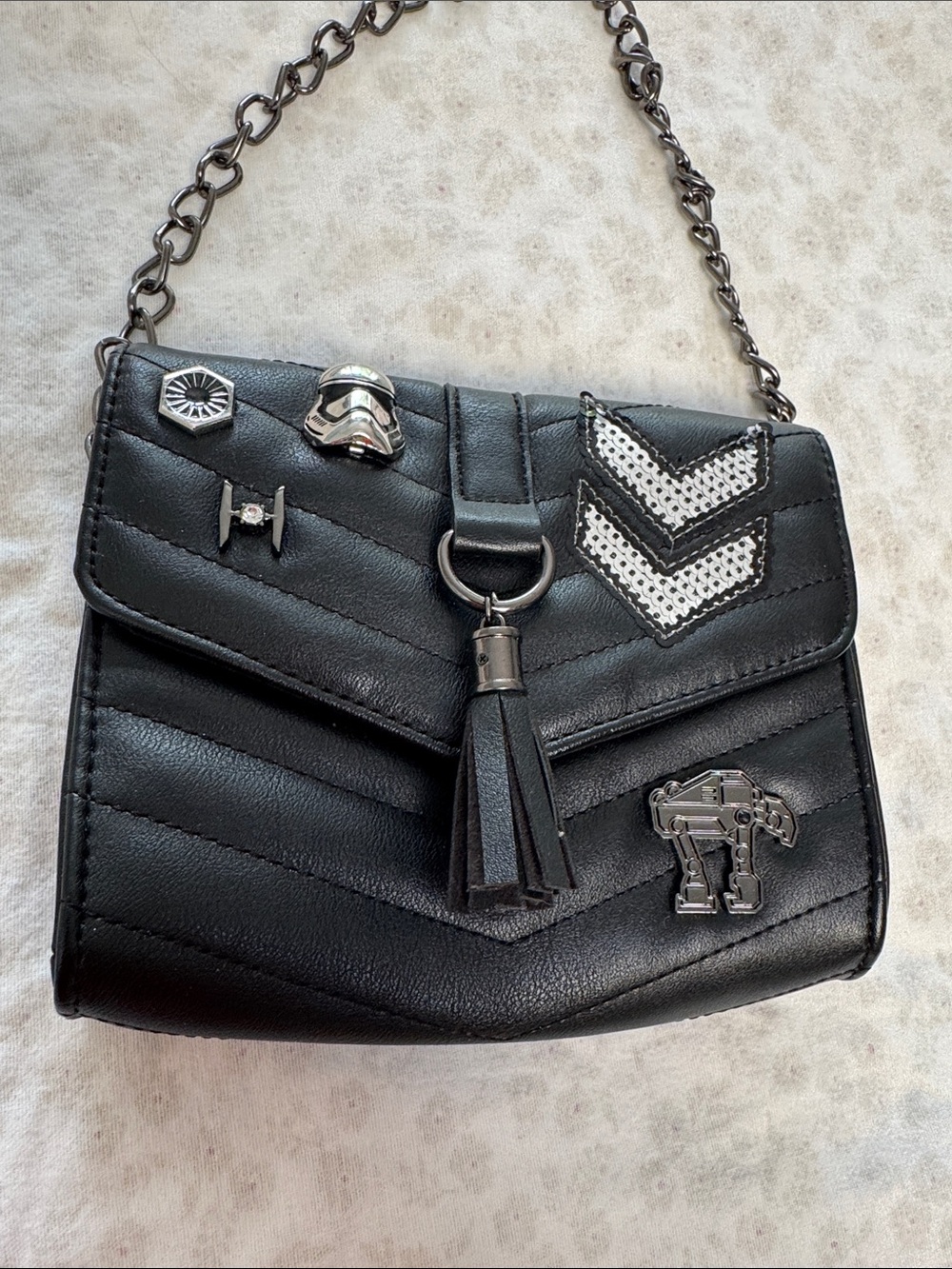 Star Wars Black Quilted Shoulder Bag with Silver Accents